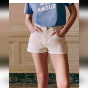 Sezane Beige Cuffed High Rise Denim Shorts Size 34 (2)